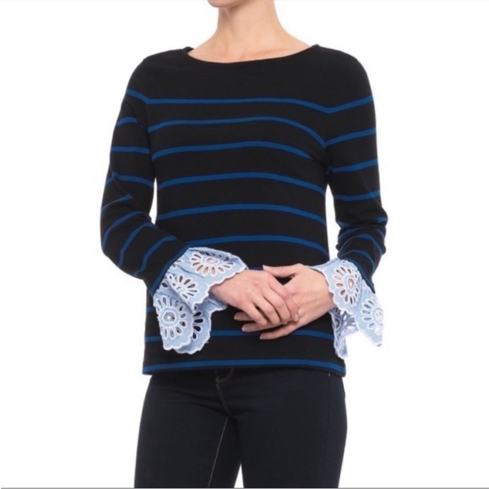 beachlunchlounge Striped Long Sleeve Shirt Black and Blue